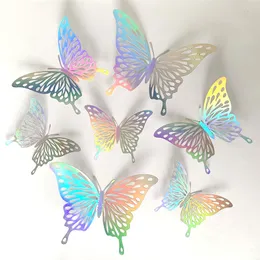 벽 스티커 12pcs 3D 나비 화려한 중공 나비 어린이 방 집 냉장고 장식 DIY 아트 벽화 방 장식 230808