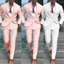 Abiti da uomo Costume Homme Pink Suit For Groomsman Beach Wedding Lino 2023 Summer 2 Piece Man Holiday Vacation Made