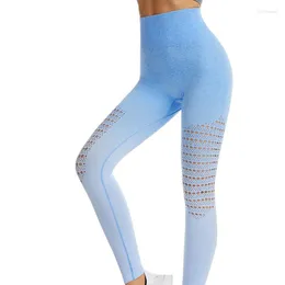 Damen-Leggings, Frauen, Farbverlauf, Mesh, Yogo, hohe Taille, nahtlos, aushöhlen, Sport, atmen, Push-Up, BuWorkout, Radhose