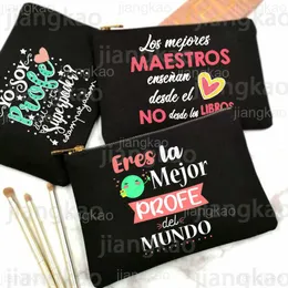 Cosmetic Bags Cases Teacher In The Word Spanish Print Pencil Bag School Stationery Supplies Storage Travel Makeup Toiletry Pouch Gifts 230808