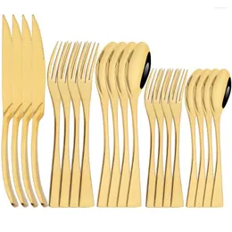 食器セットDRMFIY 20PCSゴールド304高品質のカトラリーセットステンレス鋼平らな製品ウエスタンフォークスプーンキッチンシルバーウェア