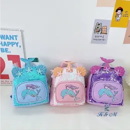 New Arrival Hot Selling Children Kids Mermaid with Dolphin Bag Backpack Cartoon Q Version PU Sequins Creative Shell