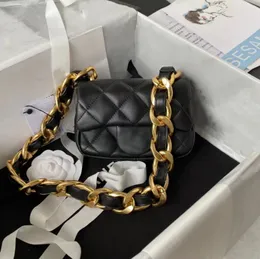 10A big gold chain 17cm trapezoid chip authentication sheepskin leather shoulder bag women black handbags ladies composite tote bag clutch female purse