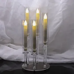 with led candle 6 Arm Cheap Clear Tall Acrylic Candle Holder Candelabra Table Centerpieces Wedding Nordic Candlestick Holder