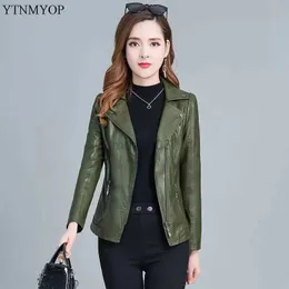 Cuero de imitación de cuero para mujer YTNMYOP 2023 Chaquetas de cuero para mujer 5XL Abrigo de cuero de imitación verde militar Ropa de cuero para mujer Ropa de abrigo informal HKD230808