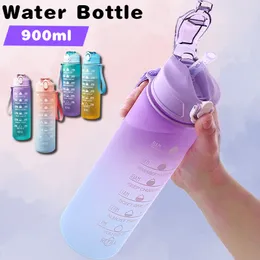 Tumblers 900 мл спортивной бутылки с водой с временным маркером утечка чашки мотивационная портативная бутылка с водой для открытого спортивного фитнеса BPA бесплатно 230807