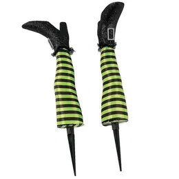 Other Event Party Supplies 2PCS Halloween Evil Witch Legs Decoration Upside Down Wicked Wizard Feet With Boot Stake Yard Lawn Garden Halloween Decor Props 230808