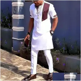 Men'S Tracksuits Mens Africa Dashiki Men Suits 2 Piece Set Round Neck Stitching Short-Sleeved Ethnic Style Casual M-4Xl Clothing O-N Dhsef