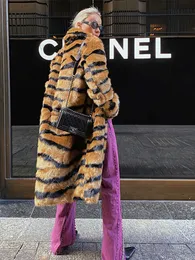 Winter Long quente e espesso de leopardo falto casaco de peles feminino tigre tigre Luxo solto roupas fofas fêmeas 2022 engross luxuoso sobretudo T230808