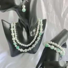 Örhängen halsband set handgjorda grekiska sorority dubbel linje vit grön mode klassisk benbenhals amptemperament droppe dhgarden dh0mj