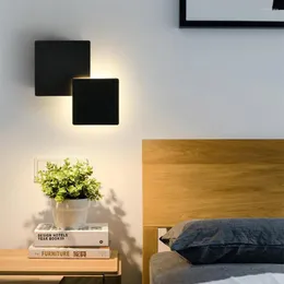 Lampada da parete Decorazione Camera da letto Luci a led quadrate da 18 cm per soggiorno Arredamento nero nordico moderno Specchio angolare regolabile da 1 confezione