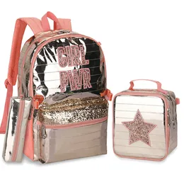 School Bags School Bags Backpacks for School Teenagers Girls Waterproof Spine Protection Schoolbag Sequined Detachable Lunch Bag Girls Bags 230807
