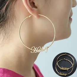 Hoop Huggie Fashion 50 70 MM Big Earrings For Women Date Name Custom Earings Gold Stainless Steel Weding Bridesmaid Party Gift 230807