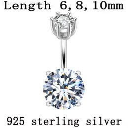 Belly button ring 925 pure silver body piercing women real genuine silver round zircon clear stone navel bar body jewelry 1pc L230808