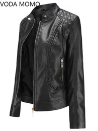 Women's Leather Faux Leather Women's Elegant Stand-up Collar Solid Jacket 2022 Female Three-dimensional Pattern Coat S-4XL New Pu Faux Leather Jacket Women HKD230808