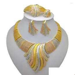 Orecchini Collana Set Kingdom Ma Mticolor Bridal Crystal Dubai Gold Big For Women Drop Delivery Set di gioielli Dhgarden Dhbhr