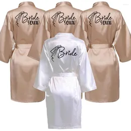 Women's Sleepwear Wedding Party Team Bride Robe With Black Letters Kimono Print Satin Pajamas Bridesmaid Bathrobe Robes