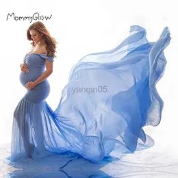 Moderskapsklänningar gravid klänning Ny moderskapsfotografering Rekvisita för fotografering av foto graviditetskläder bomull+chiffong av axel halv cirkelklänning hkd230808