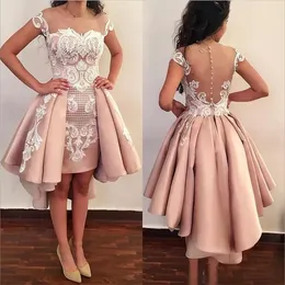 Scoop Champagne Pink Homecoming Tail Party Dress Lace Appliques High Low Prom Vestidos De Fiesta Formal Special Ocn Gowns Plus Size