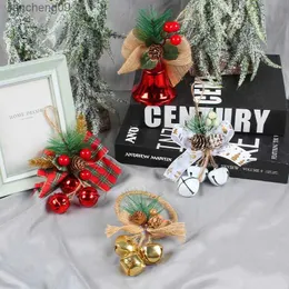 クリスマスツリーの装飾装飾ファッションアクセサリーL230620用の弓ノットヘンプロープペンダント付きクリスマスメタルジングルベル