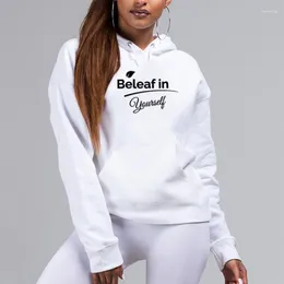 Kvinnors hoodies Beleaf In Yourself Printed for Women Pullover Fleece Loose Sweatshirts Black White With Hoody Girls