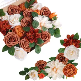 Decorative Flowers Wreaths Yan Autumn Terracotta Rose Flowers Combo Set with Stems for Fall Wedding Bride Baby Shower DIY Table Centerpieces Decoratio 230808