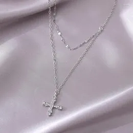Pendant Necklaces Simple Love Cross Choker Necklace Charm Rhinestone Couples Jewelry Women's Neck Chain Christmas Gift Lady