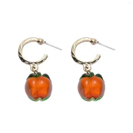 Dangle Earrings 1pair Drop Stud Sweet Gift Clip On Plated Casual Party Women Girls Orange Cute Persimmon Fashion Jewelry Fruit