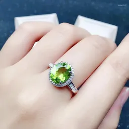 Cluster Ringe Natürlicher echter grüner Peridot Luxus Oval Ring 9 11mm 3,5ct Edelstein 925 Sterling Silber Feiner Schmuck Damen X219303