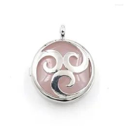 Pendant Necklaces FYSL Silver Plated Wave Rose Pink Quartz Locket Hollow Malachite Stone Trendy Jewelry