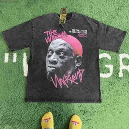 New Vintage Loose Basketball Graphic Tops Washing Summer The Worm Dennis Rodman Oversized Comfortable Tee