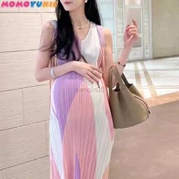 Moderskapsklänningar Summer Fashion Elegant Pleated Chiffon Maternity Dress Sleeveless Loose Close Clothes For Pregnant Women Graviditetskläder HKD230808