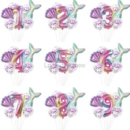 Baby Birthdaby Birthday Bloons Цифровые воздушные шары с рыбным хвостом Purple Party Set Set Sequin Утолщенная алюминиевая пленка Balloonsy HKD230808