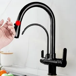 Kitchen Faucets Black Touch Filter 3 Ways Drinking Pure Water Faucet Cold Pull Out Mixer Tap Sensor