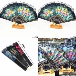 Party Favor High-End Floral Folding Hand Fan Flowers Pattern Lace For Wedding Dancing Church Gifts Craft Spanish Flower Fans Drop De Dhbsy