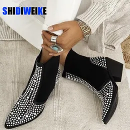 Style 580 Rivets Square British Ankle for Women Pointed Toe Western Cowboy Decoration Winter Boots Studs Autumn Botas Mujer 230807 17343