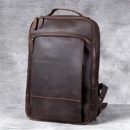 Okul çantaları vintage çılgın at gerçek deri sırt çantası erkekler dizüstü bilgisayar günlük çantası erkek sırt çantası trave yürüyüş sırt çantası büyük 230807