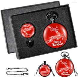 Orologi da taschino Orologio da alce carino Quarzo rosso fortunato da donna Numeri arabi Quadrante Ciondolo squisito da uomo Set regalo per fidanzato