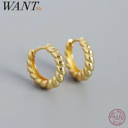 Hoop Huggie WANTME 925 Sterling Silver Simple Gothic Twist 95mm Earrings for Women Punk Bohemian Statement Goldplated Jewelry 230808