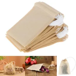 Papper tepåse te -silar naturliga oblekt trämassa papper engångsbeställning av tepuser tomma väskor med dragkamp påse 100 st/parti