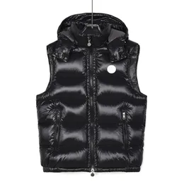 Bröst NFC Badge Mens Down Vest Circular Zipper Löstagbar hatt Män Gilet Winter Fashion Hooded Puffer Vest Asian Size M-3XL