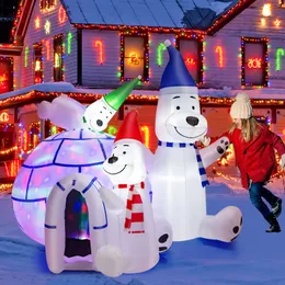 6 ft jul Uppblåsbar isbjörnfamilj med ishusuppblåst dekoration med ljus