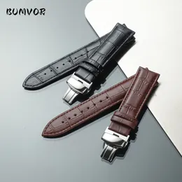 شاهد عصابات جلدية Watchband Button Button Butterfly Clasp Strap 16mm 18mm 19mm 20mm 21mm 22mm 24mm 24mm Steel Buckle 230807