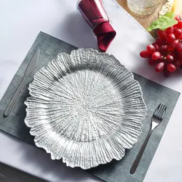Silberne runde Riff-Acryl-Kunststoff-Platzteller, Platzteller für Abendessen