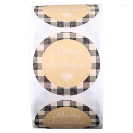 Gift Wrap Plaid Print Label Stickers Craft 500pcs Per Roll Stationery Adhesive Sealing Baking Paper Merry Christmas