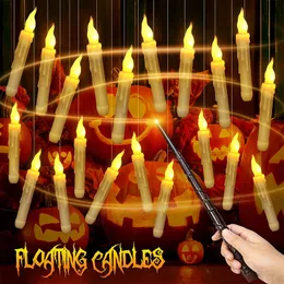 촛불 할로윈이 Led Magic Wand 원격 배터리로 작동하는 플라미네이션 플로팅 플리커 링 촛대 122436pcs 230808