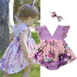 Sukienki dziewczynki Pakaian Bayi Perempuan Anak Bayi Balita Cocok Baju Romper Scossuit Floral Berenda Baju Musim Panas Anak Perempuan