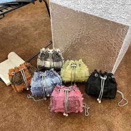 Fashion Girls Patchwork Denim Handbags INS Kids Pearl Metal chain alse One Counter Bag Lady Style Style-Up Bucket Messenger Bag S0315