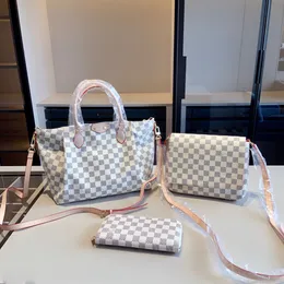 Louls Vutt 3 -stycken Set Luxurys Handväskor Designer Handväskor Designer Tote Bag Crossbody Bag med Designer Purse Classic White Checkerboard äkta läder