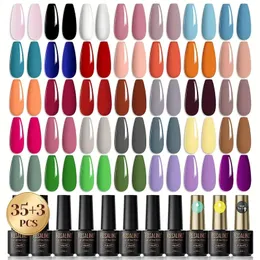 Conjunto de esmalte de gel 38 pçs, gel de 35 cores com camada de base e acabamento de gel fosco brilhante Conjunto inicial de esmalte de gel rosa vermelho verde azul gel arte de unhas presentes para mulheres 7 ml